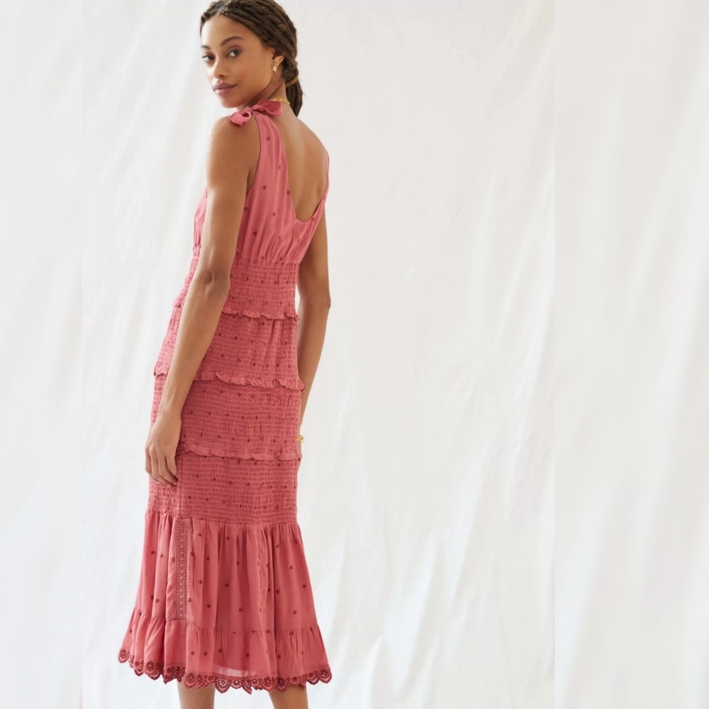 Anthropologie Forever That Girl Embroidered Midi Dress In Pink Women's Size XL‎